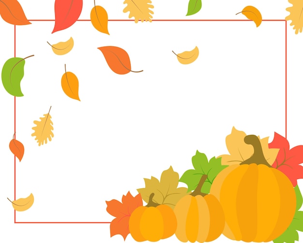 Sfondo autunnale con foglie e zucche illustrazione vettoriale Modello autunnale colorato e luminoso