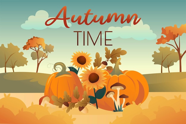 Sfondo autunnale in stile cartone animato L'illustrazione raffigura perfettamente l'inizio dell'autunno