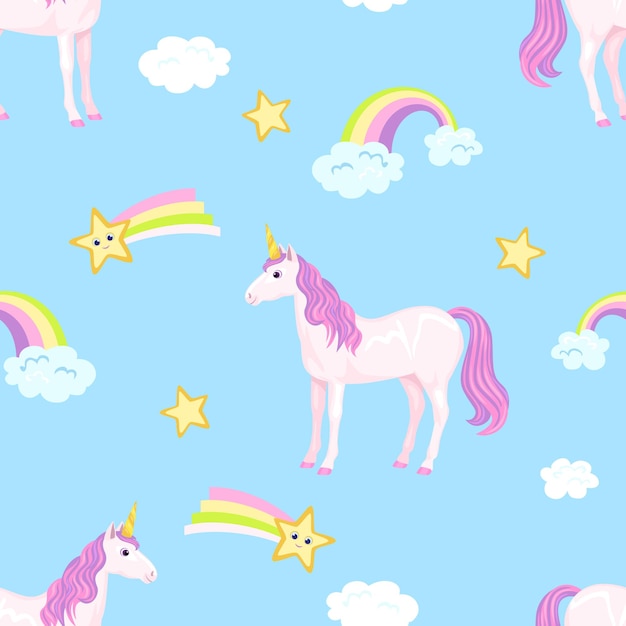 Sfondo bambino con unicorno, stelle e arcobaleno