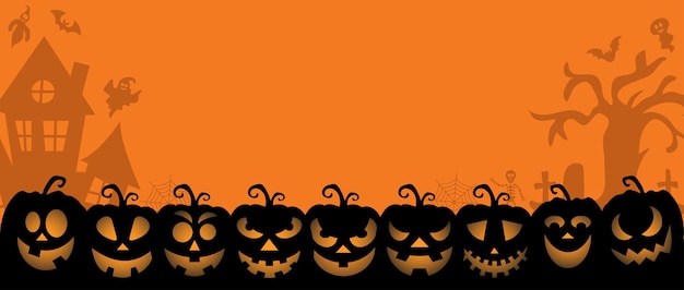 Sfondo banner di Halloween con zucche Illustrazione vettoriale Spazio Sopy