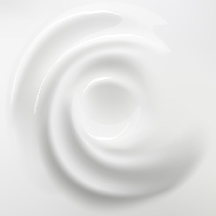 Sfondo bianco crema Mousse miscelata a vortice Cosmetici o prodotti lattiero-caseari Vista dall'alto di spirali liquide Idromassaggio cremoso Dessert alla vaniglia montato Vortice liscio con piroette Concetto vettoriale