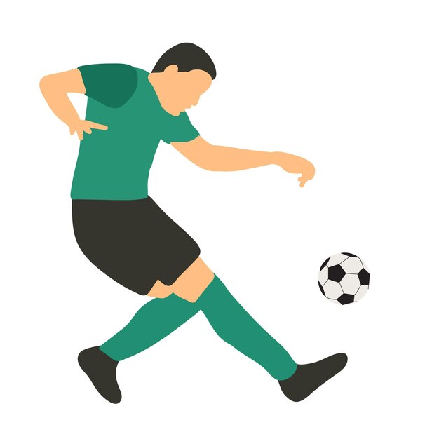 Sfondo bianco in un giocatore di calcio in stile piatto con uno sport di calcio con la palla