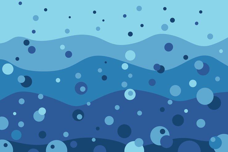 Sfondo blu acqua con bolle in stile piatto Immagine vettoriale