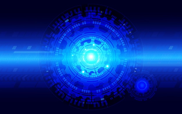 Sfondo blu astratto di tecnologia informatica con circuito stampato e illustrazione techVector del cerchio
