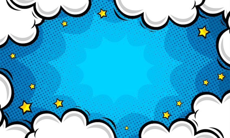 Vettore sfondo blu fumetto comico con nuvola