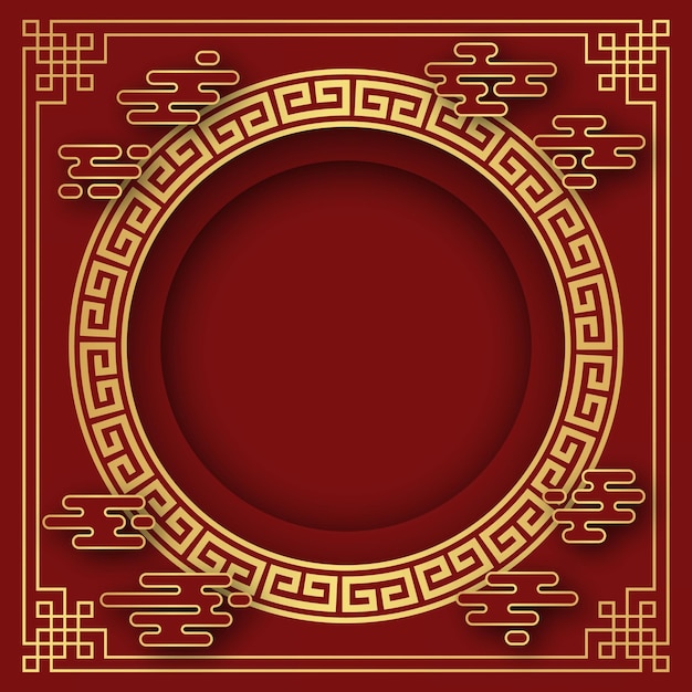 Sfondo cinese decorativo sfondo rosso festivo classico e cornice dorata illustrazione vettoriale