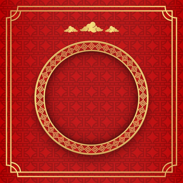 Sfondo cinese, sfondo rosso festivo classico decorativo e cornice dorata, illustrazione vettoriale