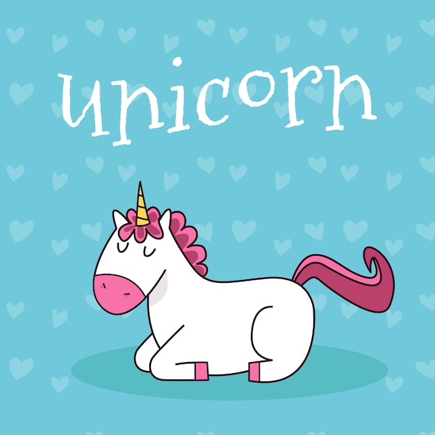 Sfondo con cuori e unicorno disegnato a mano