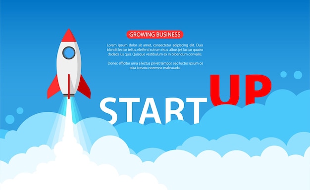 Sfondo del design del concetto di business di avvio Illustrazione piatta del lancio di un razzo Idea start up