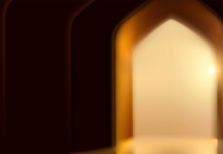 Vettore sfondo del festival islamico con porta ad arco in effetto bokeh