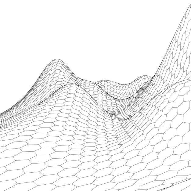 Sfondo del paesaggio del wireframe vettoriale astratto Illustrazione vettoriale del wireframe della tecnologia 3d della griglia del cyberspazio Paesaggio del wireframe digitale per le presentazioni