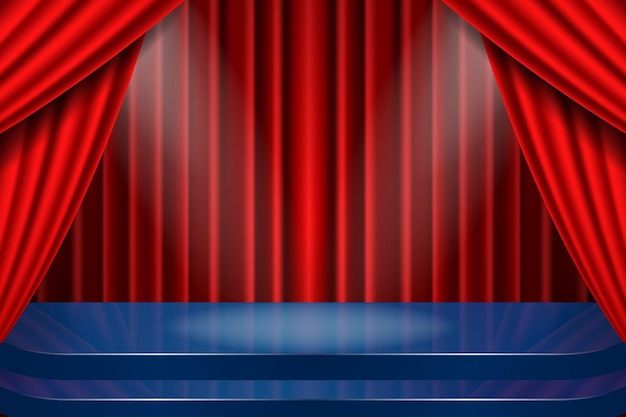 Sfondo del palcoscenico teatrale con tende e luci rosse