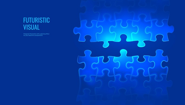Sfondo del puzzle in stile futuristico digitale Le sagome dei pezzi del puzzle sono combinate in un modello Illustrazione vettoriale su sfondo blu