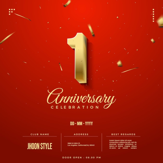 Sfondo dell'invito del primo anniversario con numeri d'oro in edizione speciale