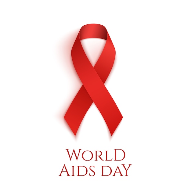 Sfondo della giornata mondiale contro l'AIDS. Nastro rosso isolato su bianco.