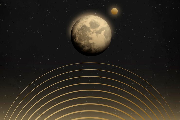 Vettore sfondo della luna spaziale, vettore estetico dell'illustrazione della galassia dell'oro