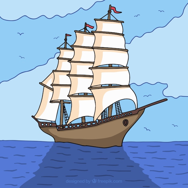 Sfondo della mano nave disegnato nel mare