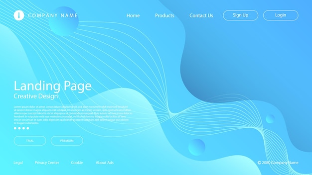 Sfondo della pagina di destinazione del sito Web astratto moderno Linee di onde liquide fluide e gradiente blu