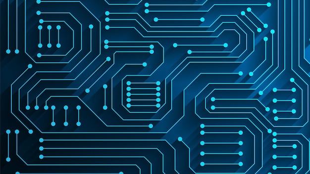 Sfondo della tecnologia dei circuiti con sistema di connessione dati digitali hi-tech e progettazione elettronica del computer