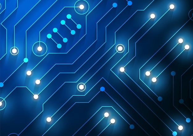 Sfondo della tecnologia dei circuiti con sistema di connessione dati digitali hi-tech e progettazione elettronica del computer