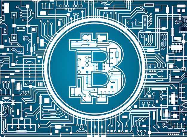 Sfondo della valuta digitale Bitcoin Concetto di rete con tecnologia chipset futuristica