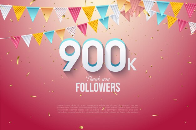 Sfondo di 900k follower con livello numerico e due file di bandiere