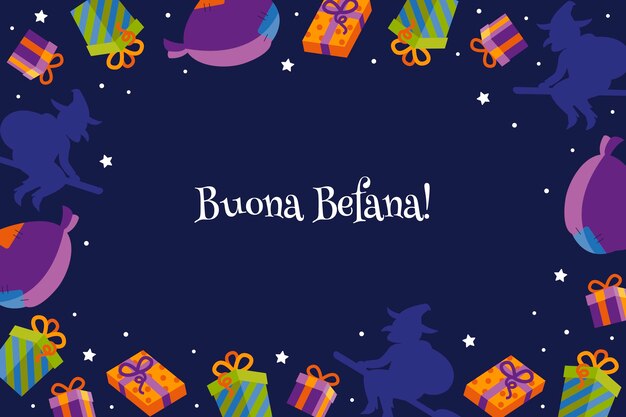 Sfondo di befana piatto disegnato a mano