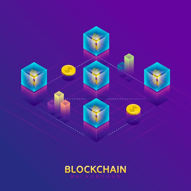 Sfondo di Blockchain in stile isometrico