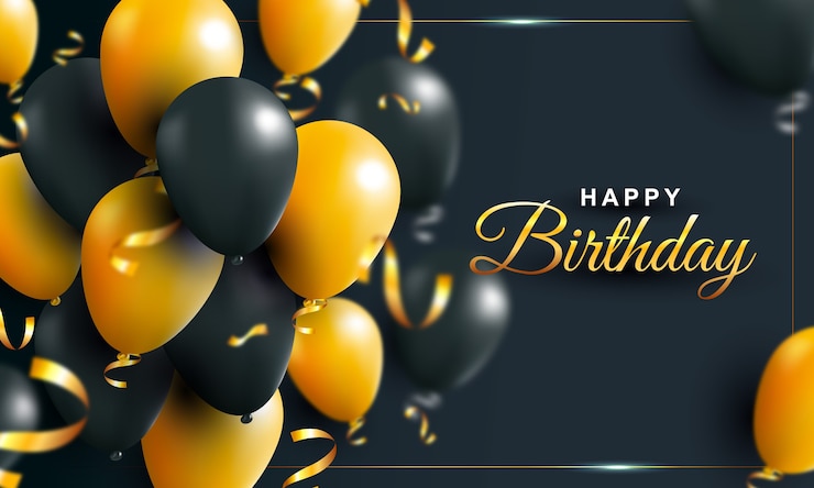Vettore sfondo di buon compleanno con palloncini oro e neri