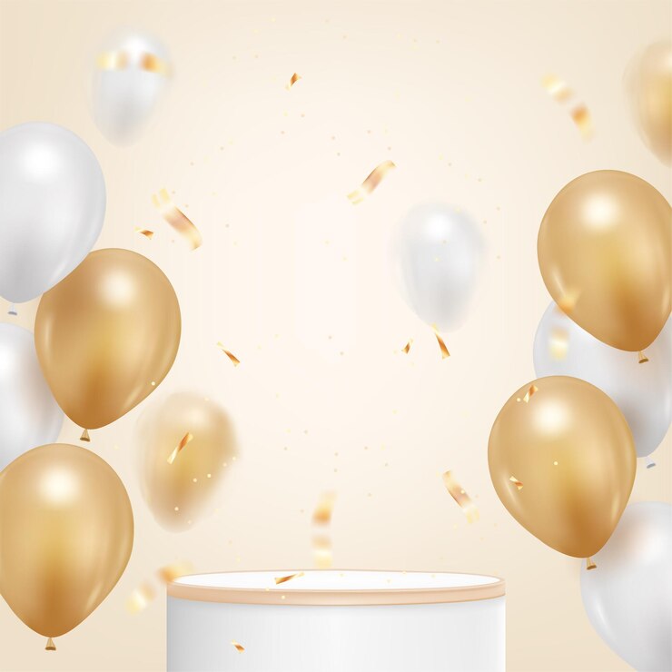 Vettore sfondo di buon compleanno con palloncino realistico e coriandoli dorati