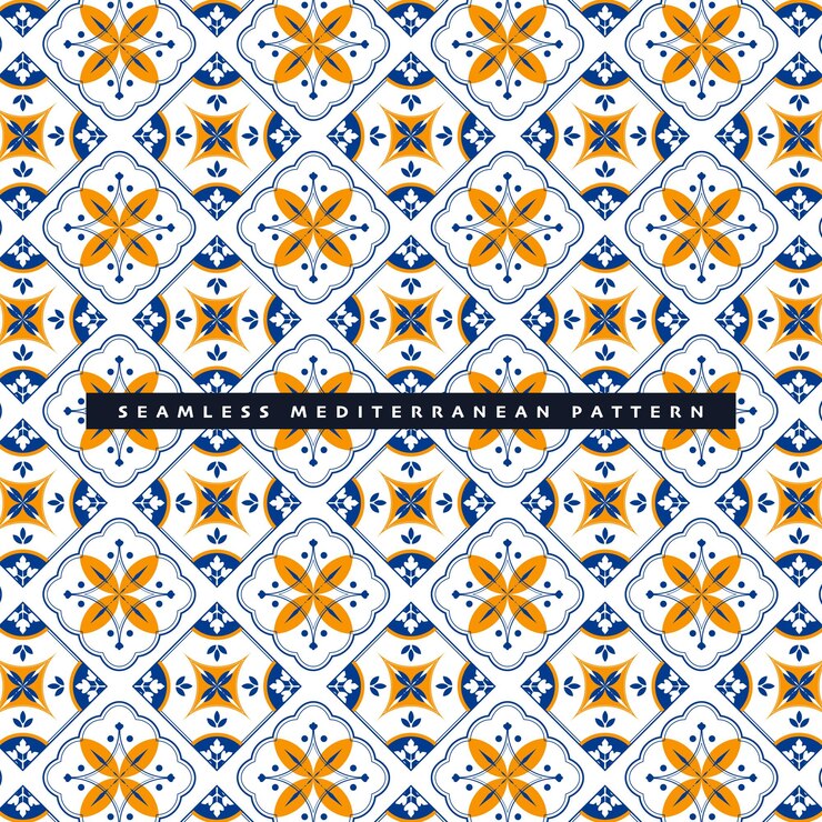 Vettore sfondo di carta da parati a disegno vettoriale piatto senza cuciture blu mediterraneo a modello batik