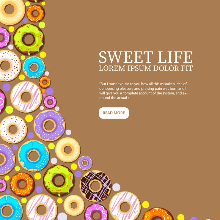 Sfondo di ciambelle con cibo delizioso forme circolari dolci colorati Modello vettoriale per progetti di design di stampa