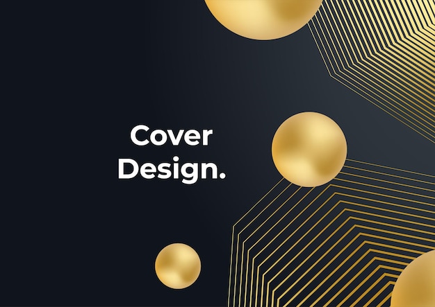 Sfondo di copertina di affari di lusso, decorazione astratta, motivo dorato, sfumature di mezzitoni, illustrazione vettoriale 3d. Modello di copertina in oro nero, forme geometriche, banner minimal moderno