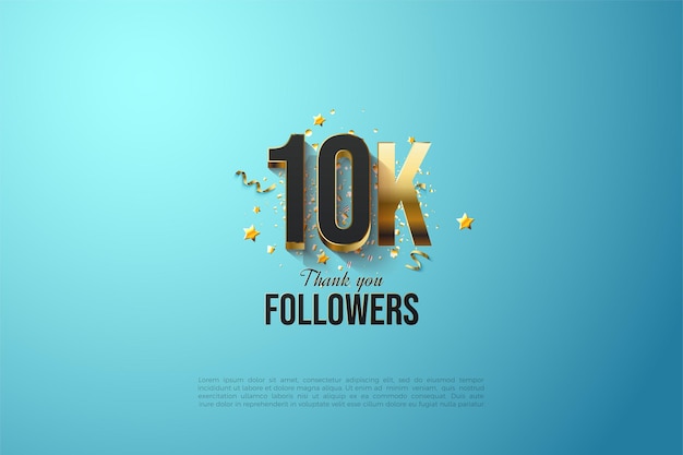 Sfondo di follower 10k con numeri placcati in oro su sfondo blu cielo.