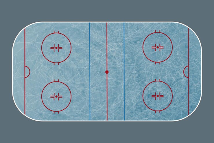 Sfondo di ghiaccio o area con graffi e segni di pattinaggio Arena di ghiaccio per sport invernali e palestra