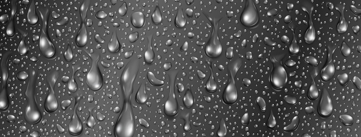 Vettore sfondo di grandi e piccole gocce d'acqua realistiche nei colori grigi