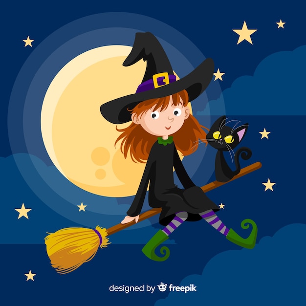Sfondo di halloween strega volante