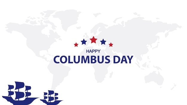 Sfondo di Happy Columbus Day con silhouette di nave e timone