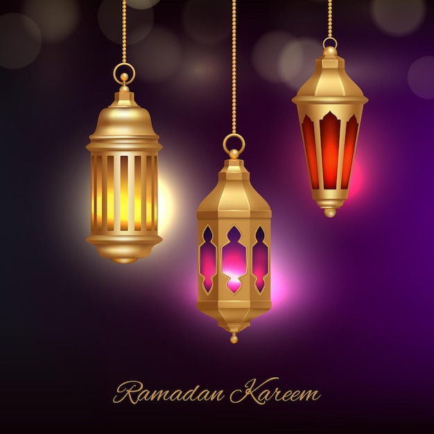 Sfondo di lampade islamiche. Lanterne arabe di eredità con l'illustrazione di concetto del ramadan di religione di effetto di bagliore bello.