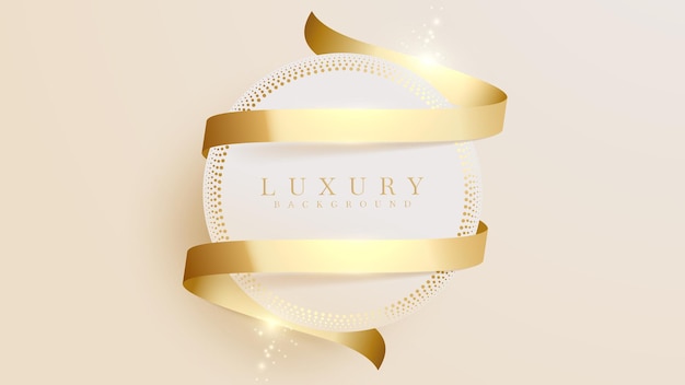 Sfondo di lusso. Cornice circolare e nastro dorato con elemento effetto luce glitterata.