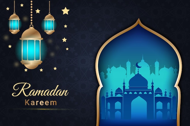 Sfondo di lusso in ramadan kareem colore blu navy e crema