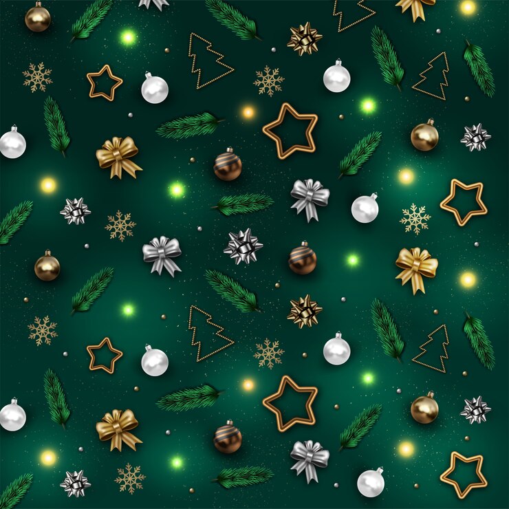 Sfondo di modello di Natale realistico con palline d'oro e d'argento