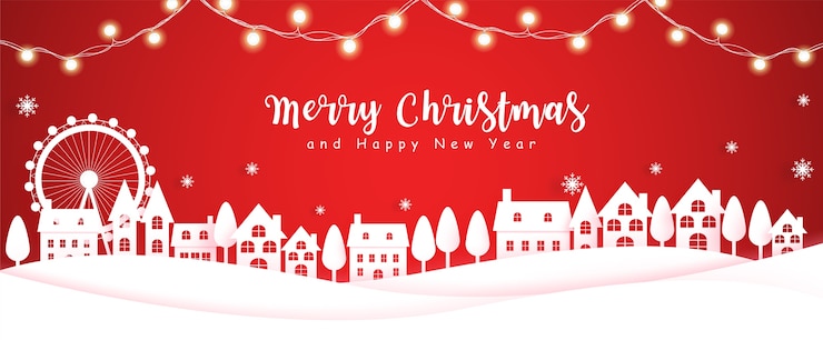 Sfondo di Natale con il villaggio di neve in stile taglio carta.