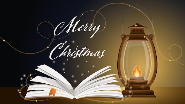 Sfondo di Natale con un libro aperto a partire da una pagina vuota con un libro aperto con luci incandescenti