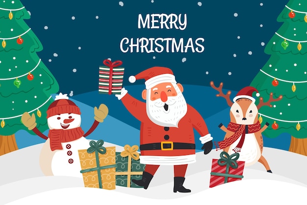 Sfondo di natale piatto disegnato a mano