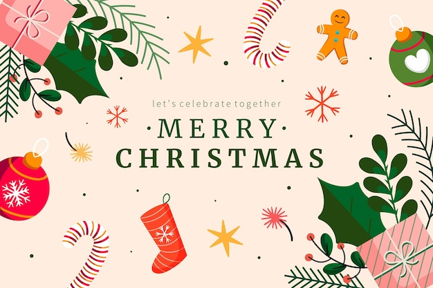 Sfondo di natale piatto disegnato a mano