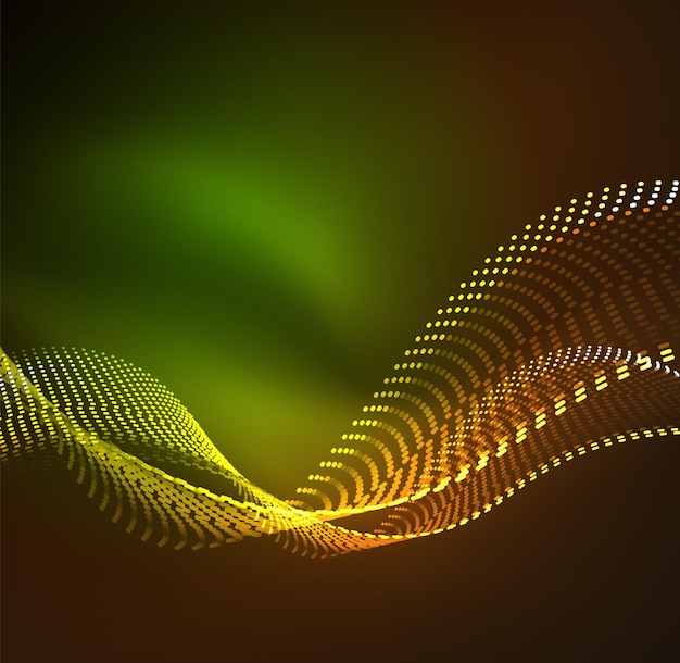Sfondo di particelle d'onda vettoriale Onda digitale illuminata 3D di particelle luminose Illustrazione vettoriale futuristica e tecnologica Elemento moderno HUD