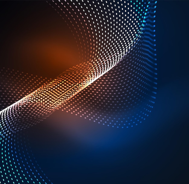 Sfondo di particelle d'onda vettoriale Onda digitale illuminata 3D di particelle luminose Illustrazione vettoriale futuristica e tecnologica Elemento moderno HUD