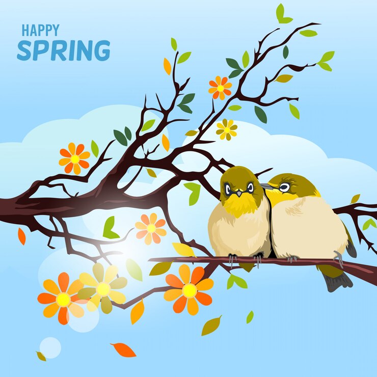 Sfondo di primavera con gli uccelli