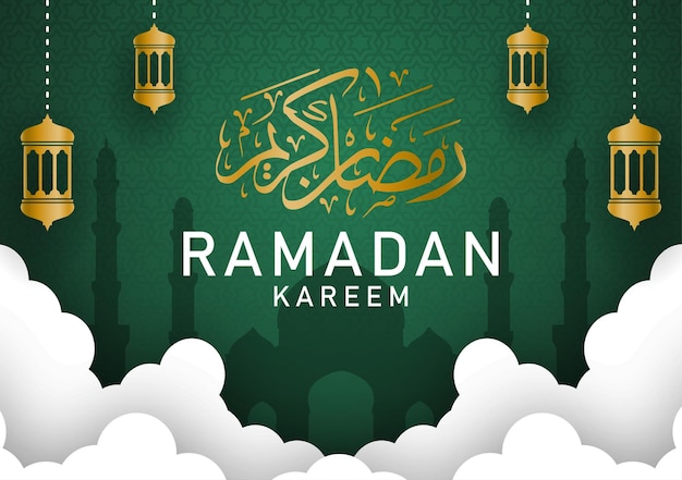 Sfondo di Ramadan Kareem e biglietto di auguri con lanterna
